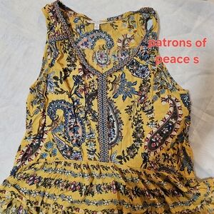 Patrons of Peace Yellow Paisley V-Neck Sundress with Multicolor Floral Print
